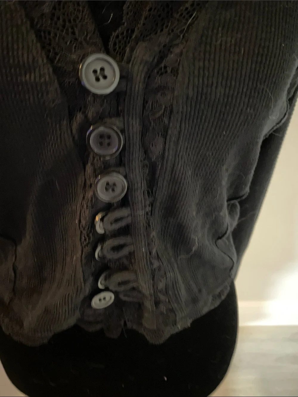 Free People Black Lace-Trim Button Cardigan